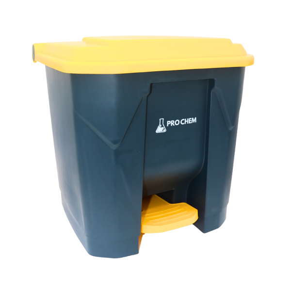 BASURERO GRIS CON TAPA AMARILLA 30 LT